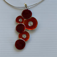 Retro Style Round Red Pendant with Diamantes on Silver Plate Necklace