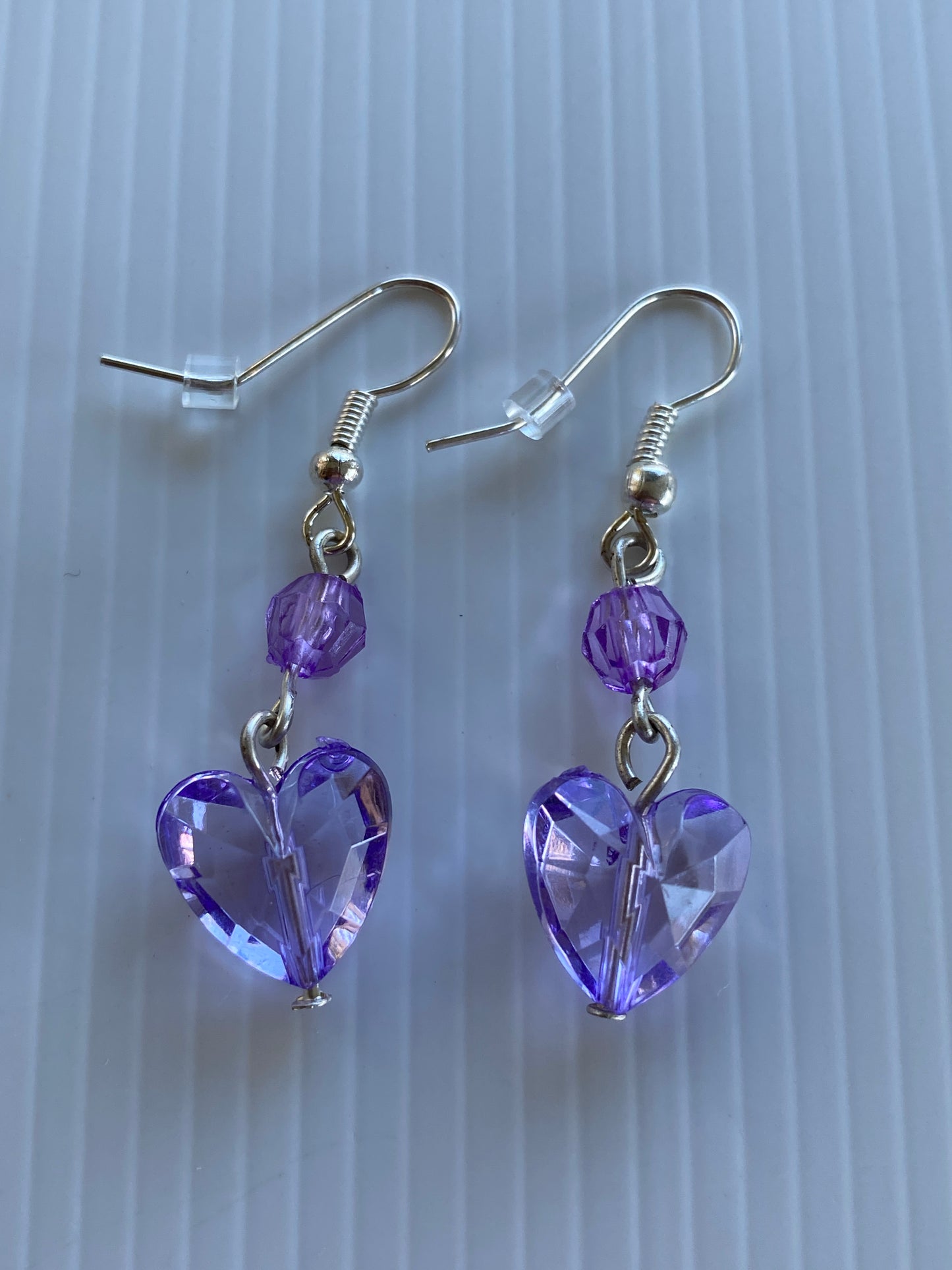Long Dangle Purple Heart Earrings In assorted Ear Fastenings
