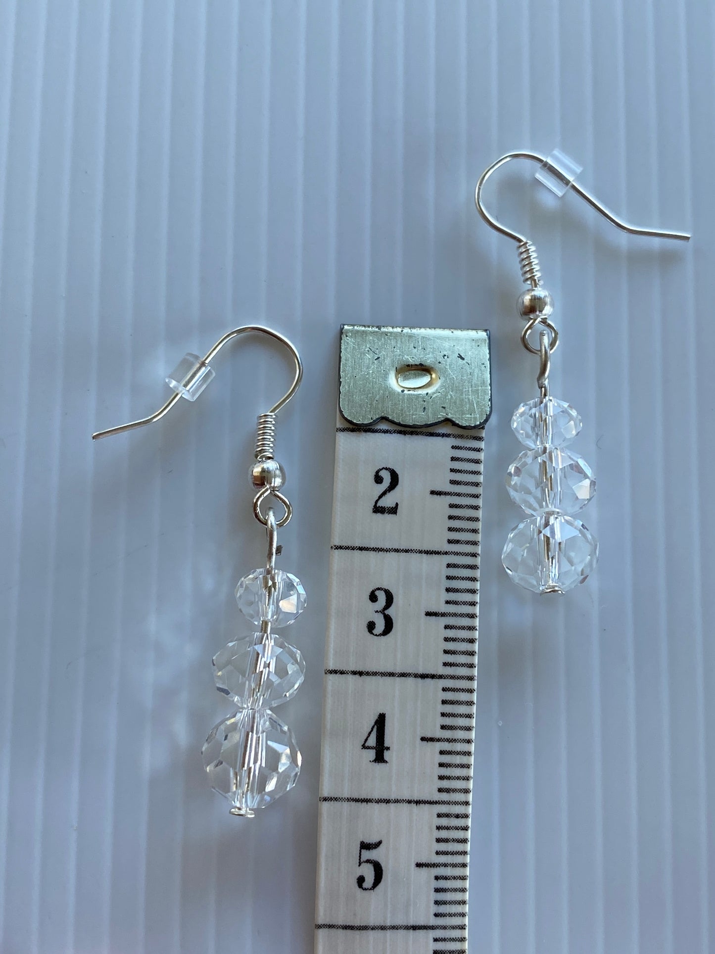 Crystal Clear Teardrop Necklace & Round Crystal Earring Set Pierced Silver Plate