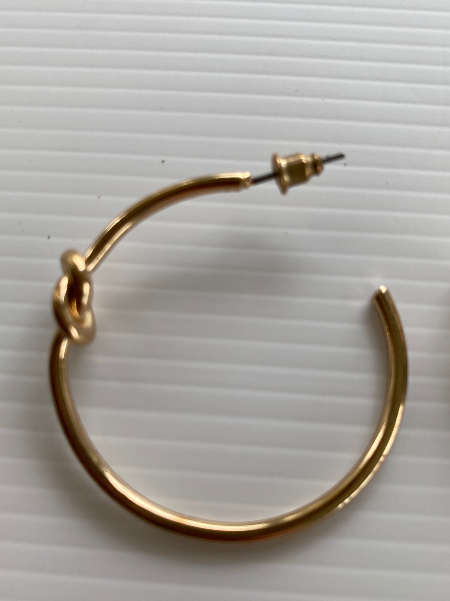 Large Hoop Earrings Gold Plate Plain Smooth Simple Knot Feature - Pierced Post