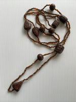 Long Strand Brown Neutral Look Bead  Necklace slide over  No Clasp wood look