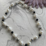 White & Black with Silver Plated Beaded Link Short Necklace