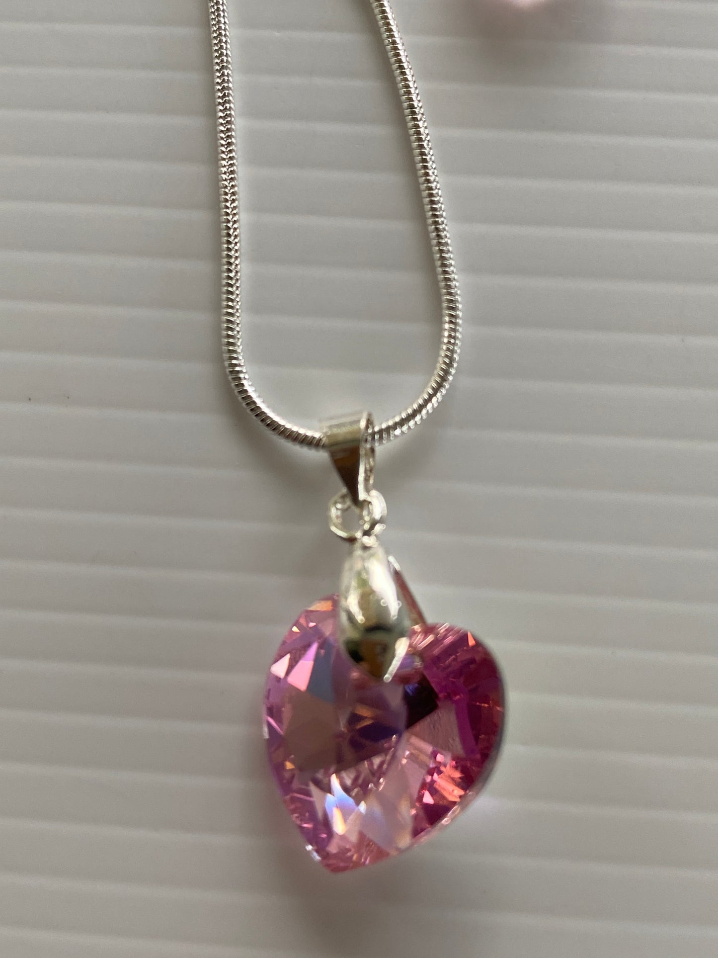 Pink Hearts Earring & Necklace Set Pierced Silver Plate