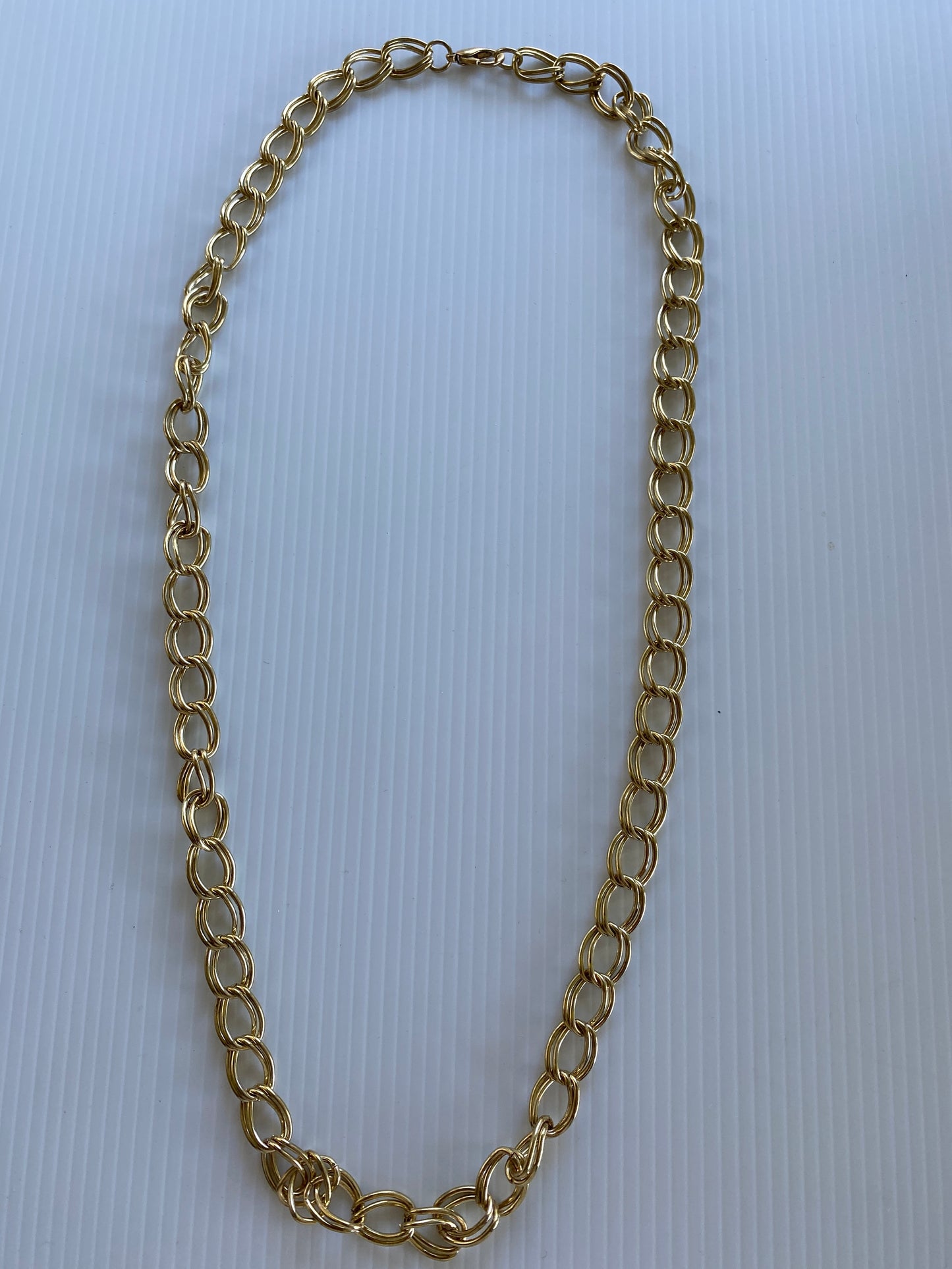 Double Oval Linked Gold Plate Chain Necklace
