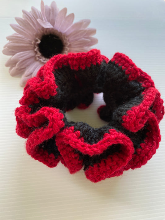 Hair Scrunchie Crochet Handmade Elastised Full Ruffled two tone footy themed