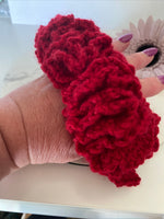 Hair Scrunchie Crochet Handmade Elastised Full Ruffled Deep Red Christmas Festive
