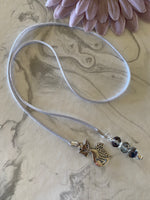 Beaded  Silk Cord BookMark Book Thong Cat Charm Crystal Blue Purple Grey  Gift