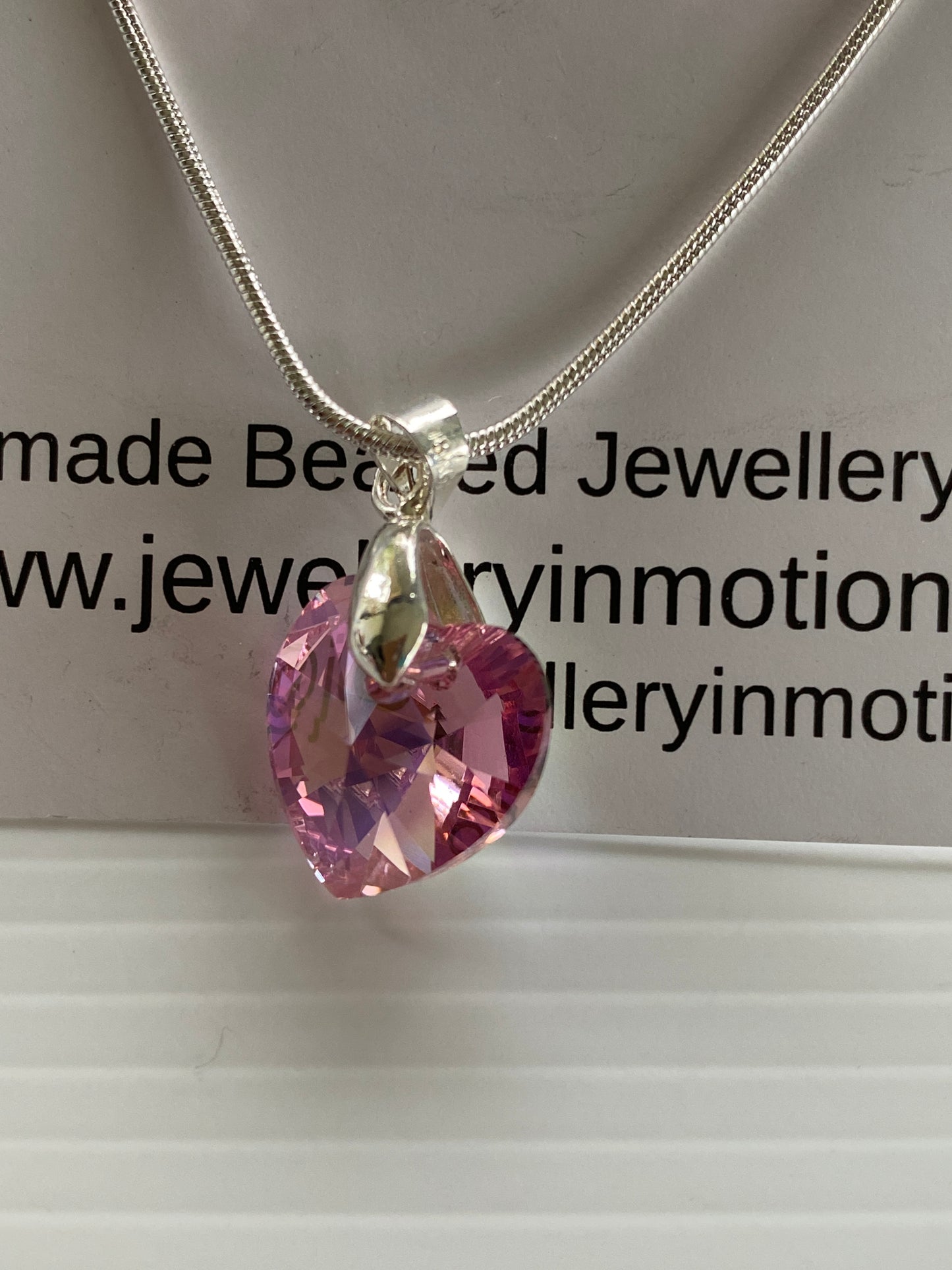 Pink Hearts Earring & Necklace Set Pierced Silver Plate