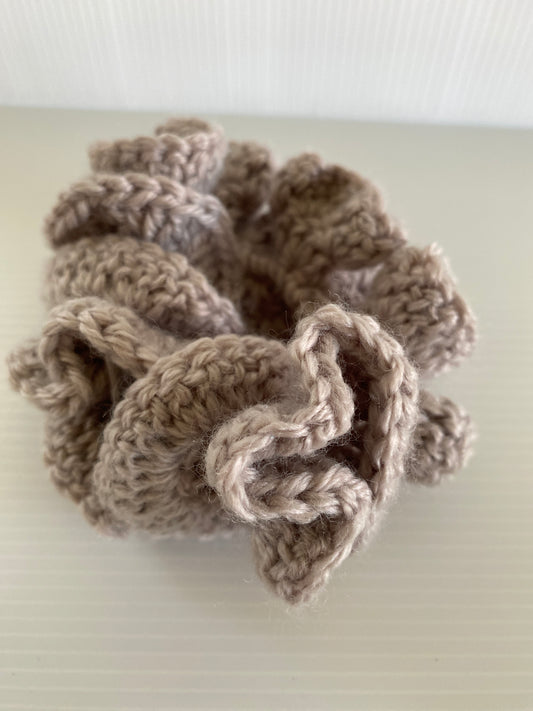 Hair Scrunchie Crochet Handmade Elastised Full Ruffled Taupe