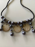 Black  Beaded Short Necklace Choker Blue Grey Glass pearl shiny round disc drops