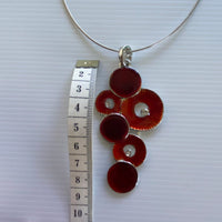 Retro Style Round Red Pendant with Diamantes on Silver Plate Necklace