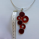 Retro Style Round Red Pendant with Diamantes on Silver Plate Necklace