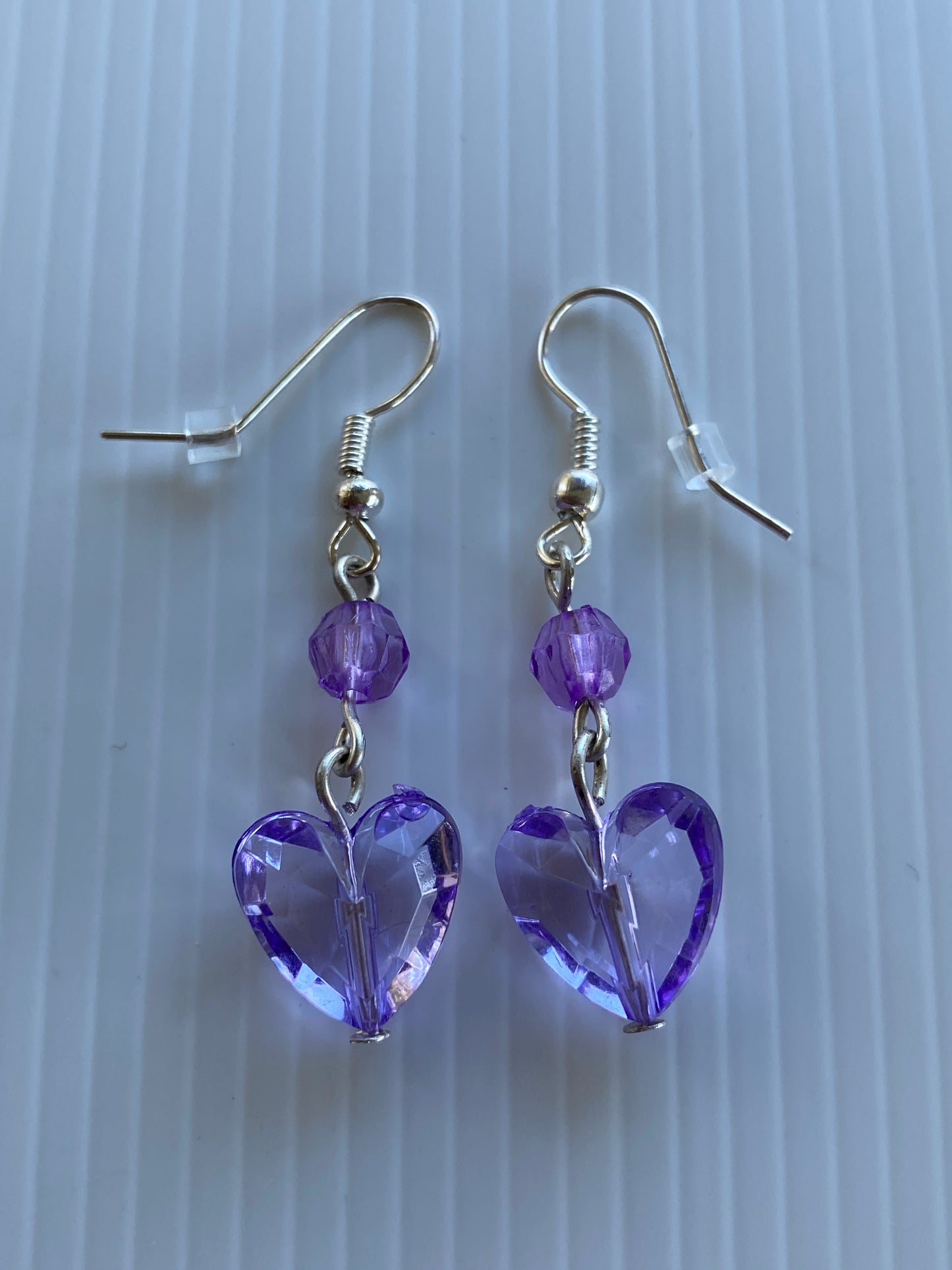 Long Dangle Purple Heart Earrings In assorted Ear Fastenings