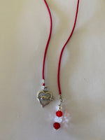 Beaded  Silk Cord BookMark Book Thong Heart Charm Red Crystal Bead Mix Gift Book