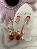 Christmas Twin Pierced Earring Set Santa Studs & Bauble Hoops  Gold Plate