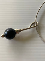 Blue Glass Pearl Round Drop Pendant Necklace Stretch  Silver Wire chain