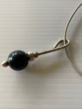 Blue Glass Pearl Round Drop Pendant Necklace Stretch  Silver Wire chain