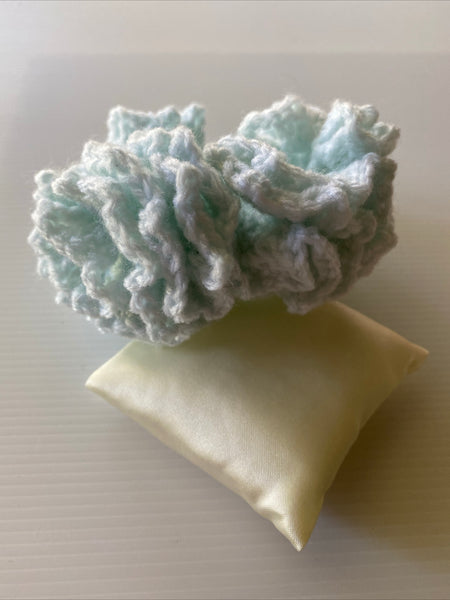 Hair Scrunchie Crochet Handmade Elastised Full Ruffled Mint Pastel Soft Summery