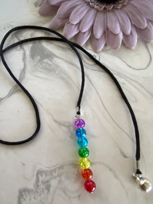 Beaded  Silk Cord Book Mark Book Thong jingle Bell Charm Chakra Colours Beads
