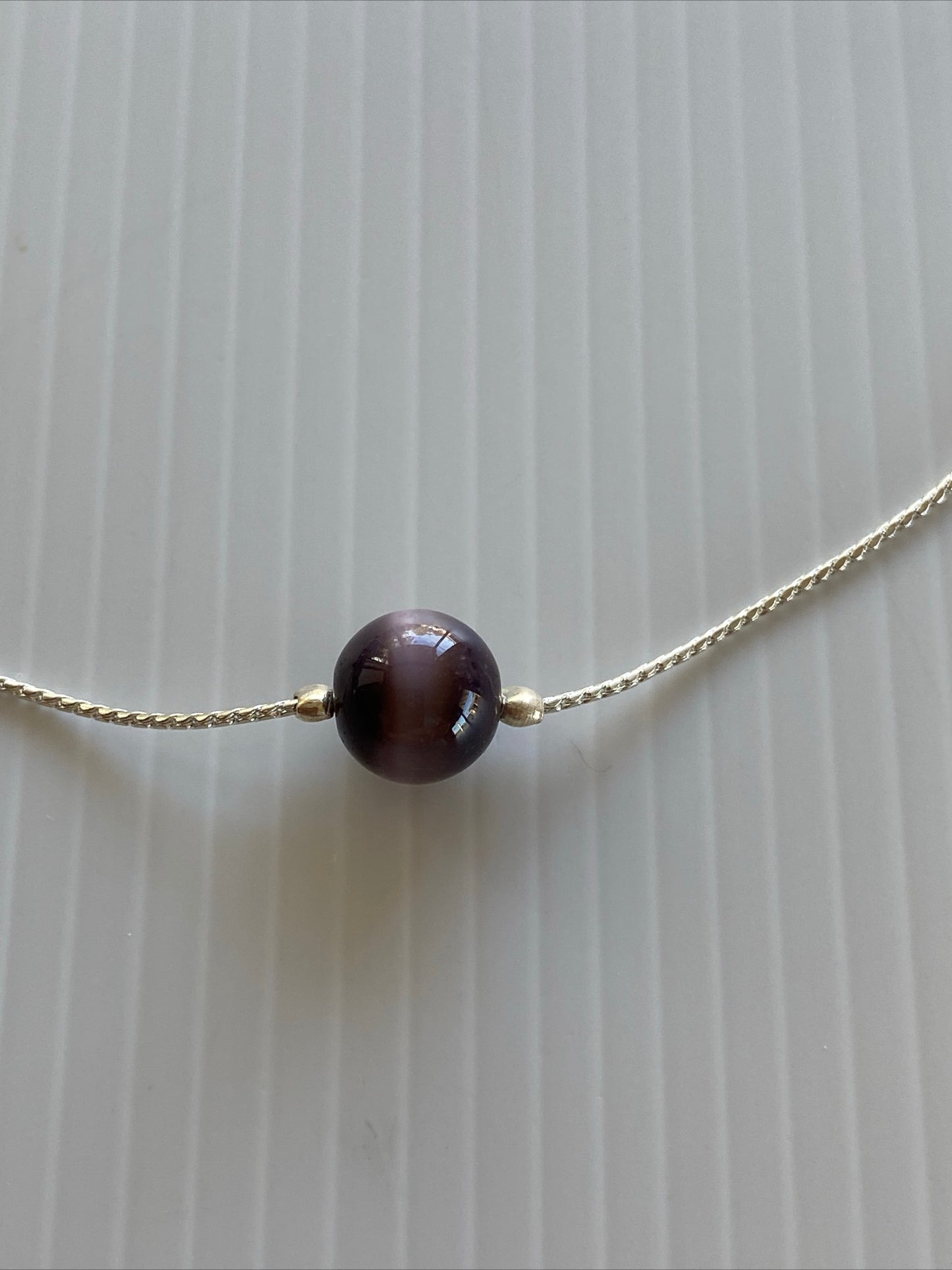 Short Choker Length Silver Chain Purple Pearl float Necklace