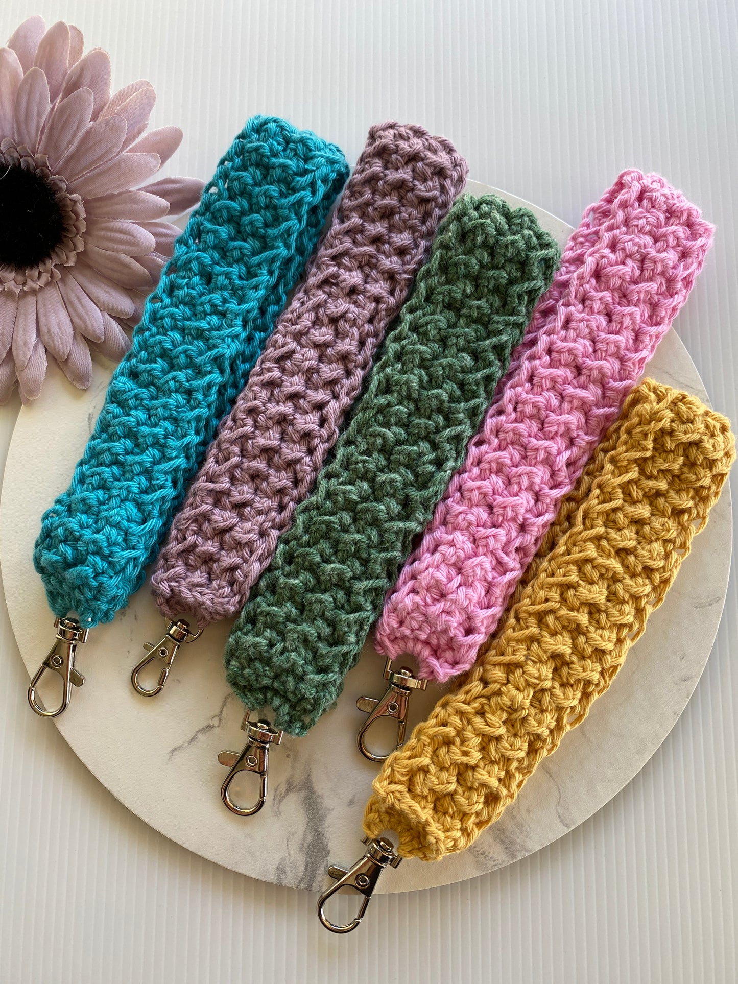 Crochet Wristlets Handmade assorted colours ideal for keys, coin purse etc