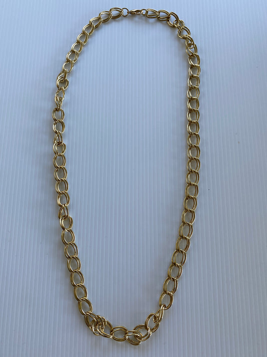 Double Oval Linked Gold Plate Chain Necklace