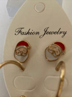 Christmas Twin Pierced Earring Set Santa Studs & Bauble Hoops  Gold Plate