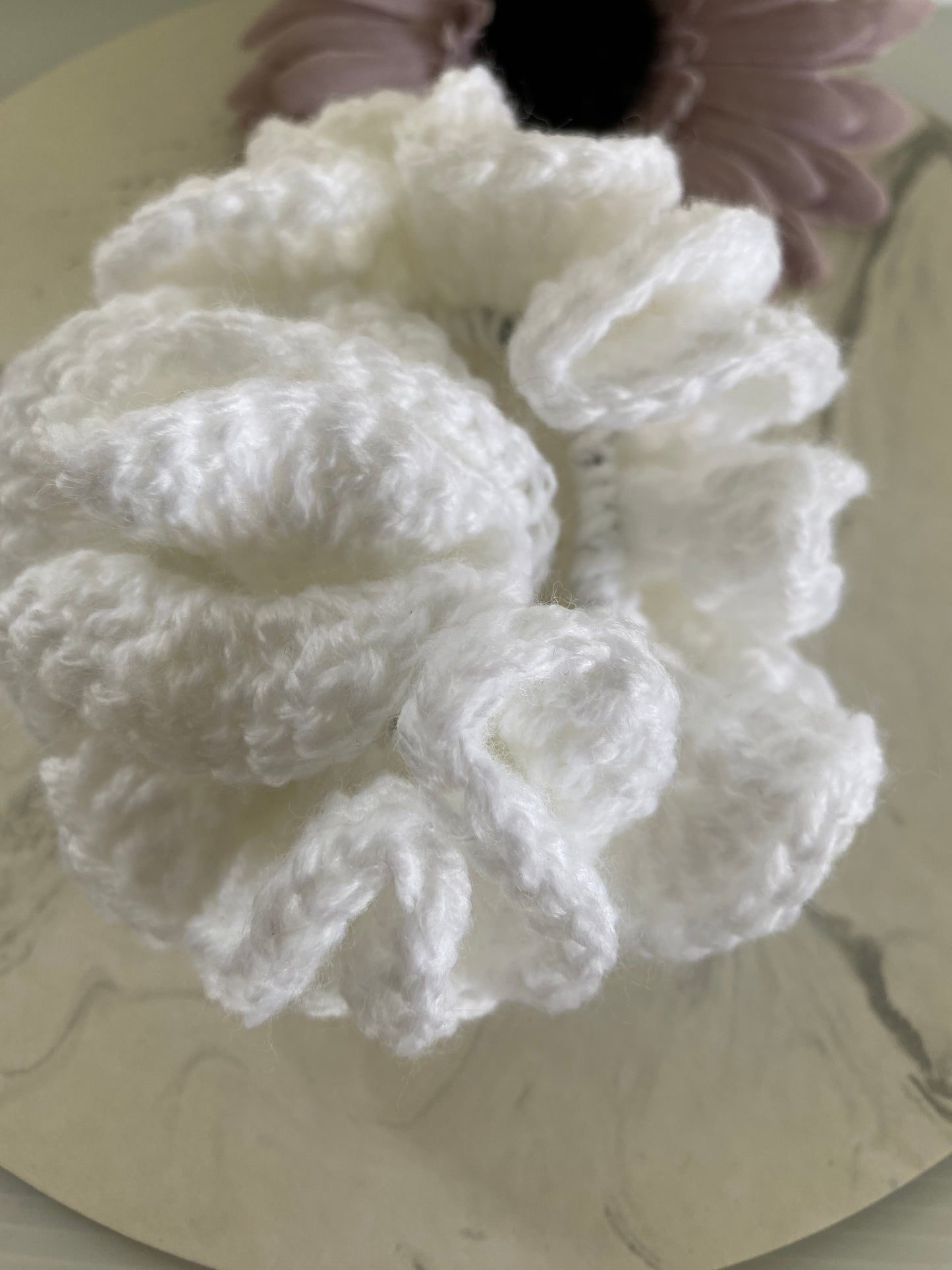 Hair Scrunchies Crochet Handmade Elasticized Full Ruffled White
