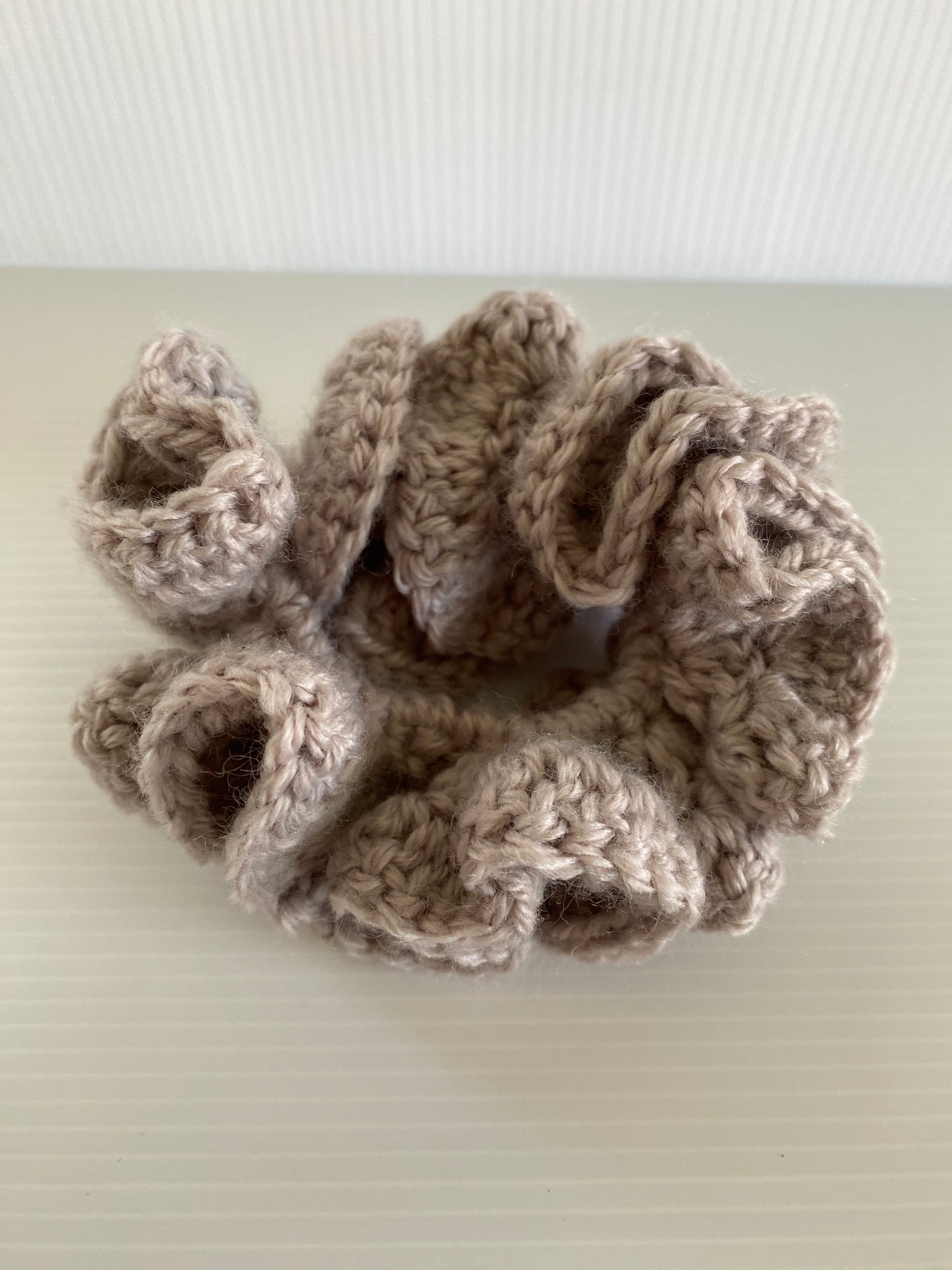 Hair Scrunchie Crochet Handmade Elastised Full Ruffled Taupe