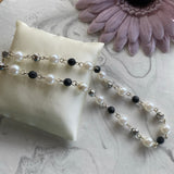 White & Black with Silver Plated Beaded Link Short Necklace