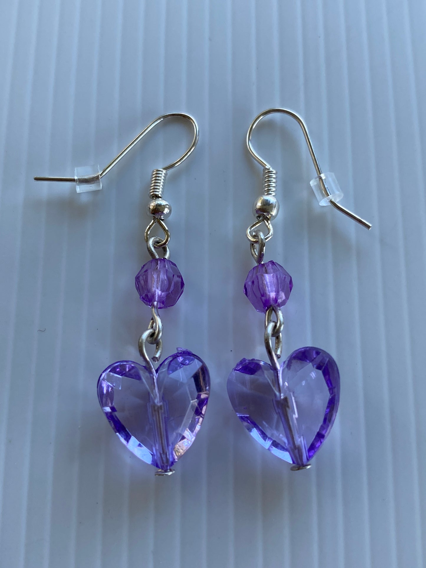 Long Dangle Purple Heart Earrings In assorted Ear Fastenings