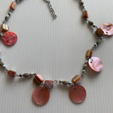 Silver Tone & Pink Coral Coloured Beads Discs Extension Chain short Necklace