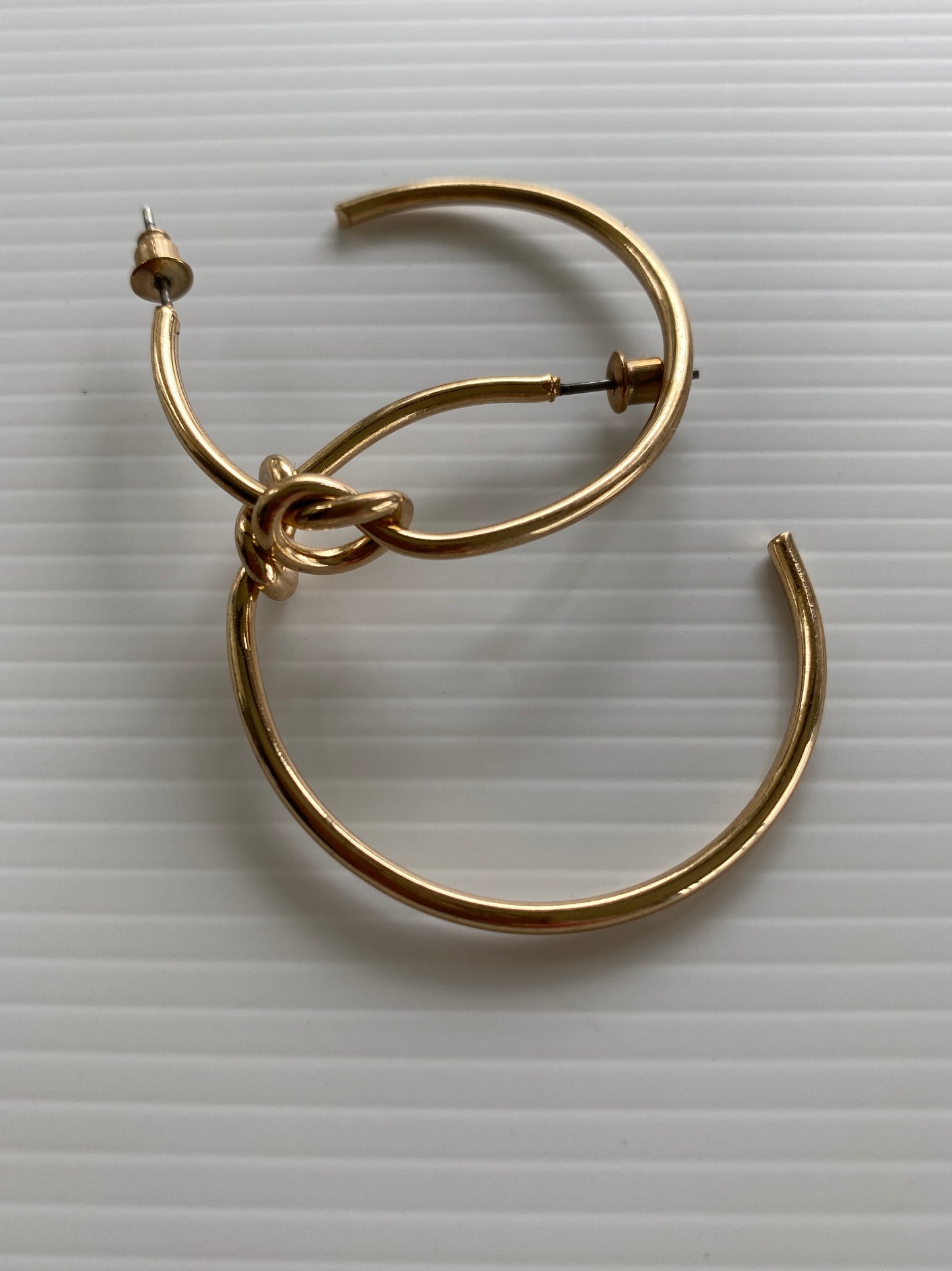 Large Hoop Earrings Gold Plate Plain Smooth Simple Knot Feature - Pierced Post