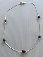 Short Choker Length Silver Chain Purple Pearl float Necklace