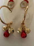 Christmas Twin Pierced Earring Set Santa Studs & Bauble Hoops  Gold Plate