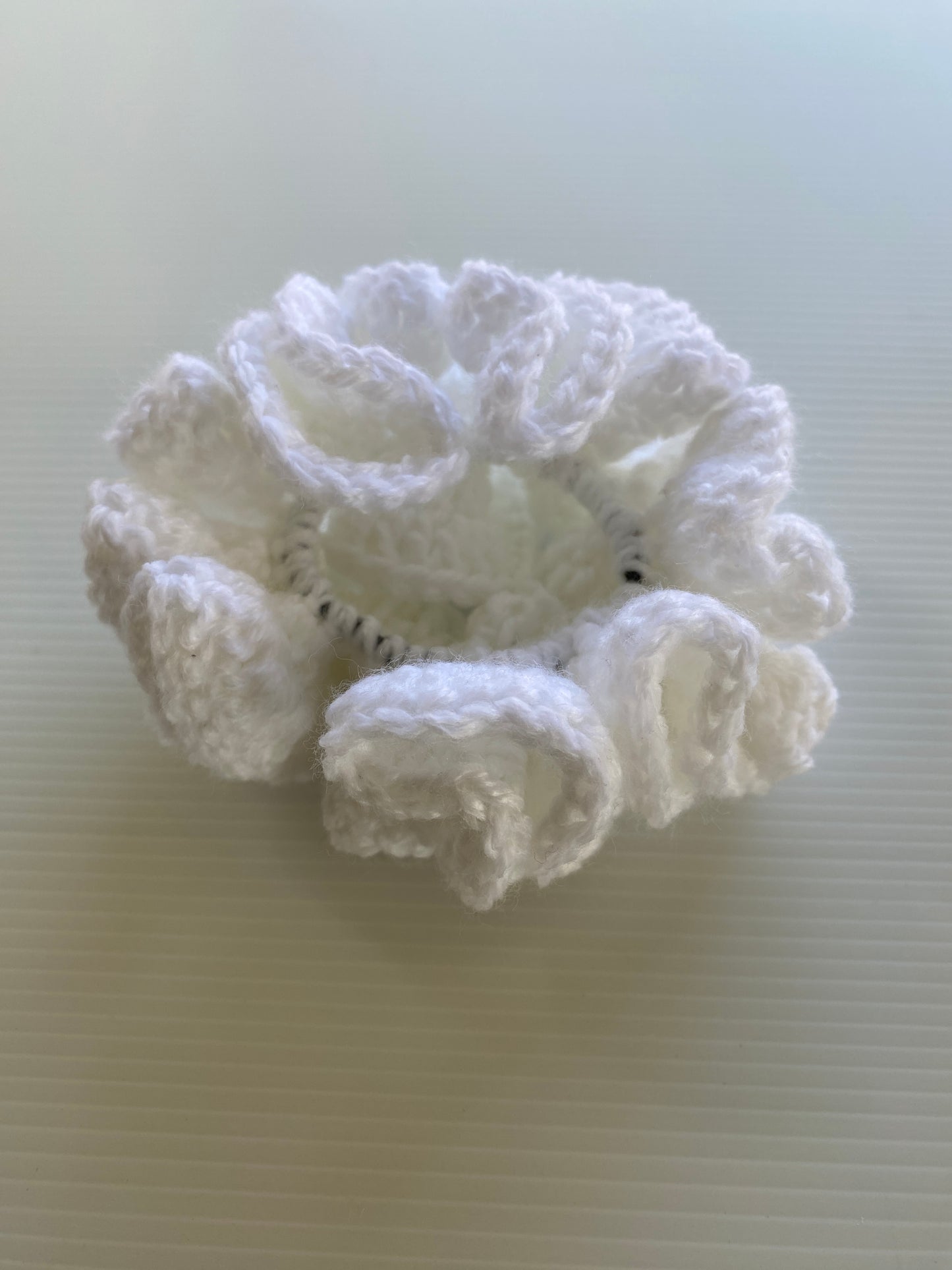 Hair Scrunchies Crochet Handmade Elasticized Full Ruffled White