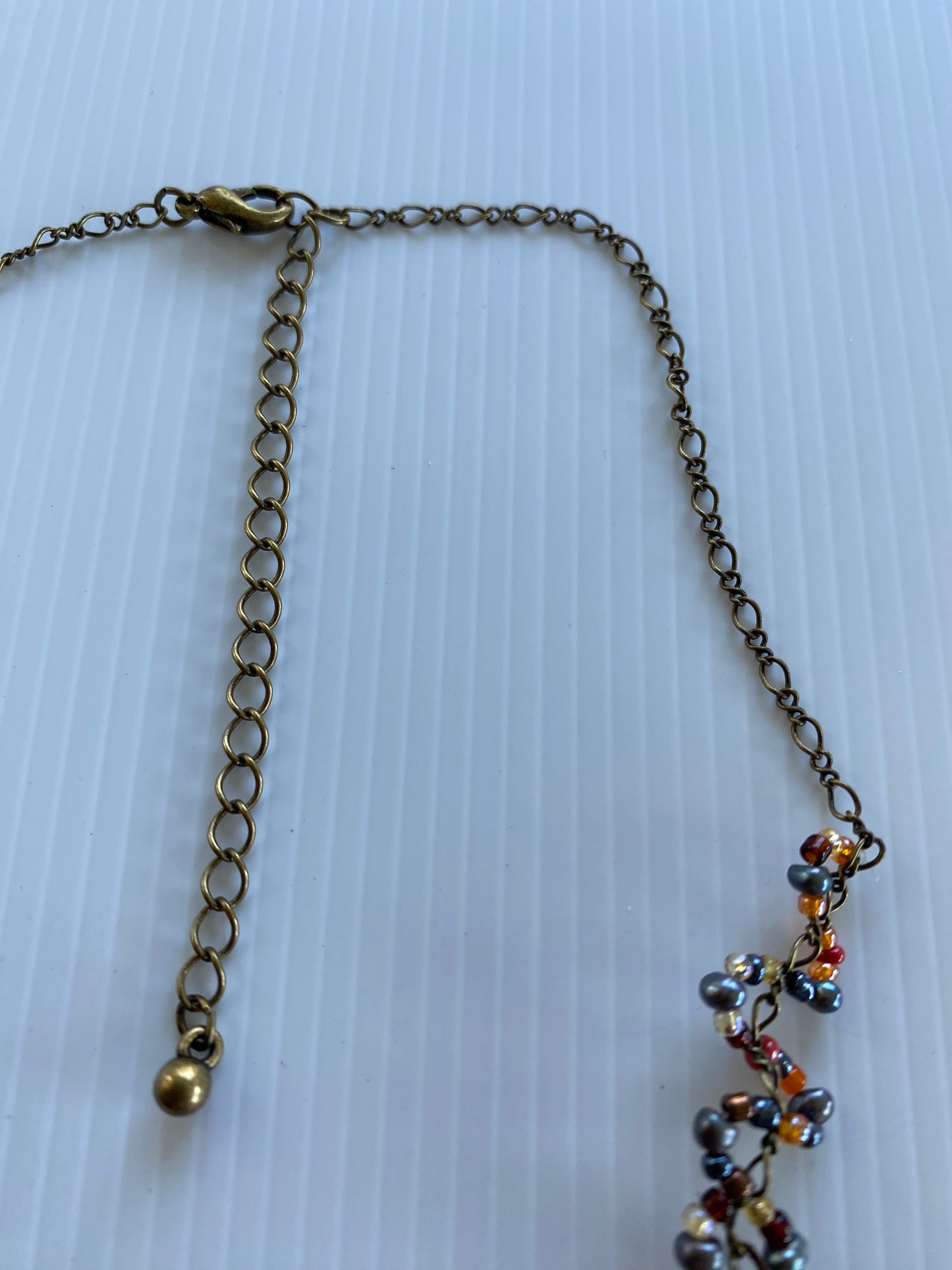 Antique Look Bronze Tone Short Multi-colour Stone & bead Focal Floral Spread Necklace