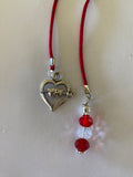 Beaded  Silk Cord BookMark Book Thong Heart Charm Red Crystal Bead Mix Gift Book