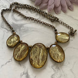 Short Antique Look Bronze tone Chain Necklace Focal  Oval Light Gold Pendants