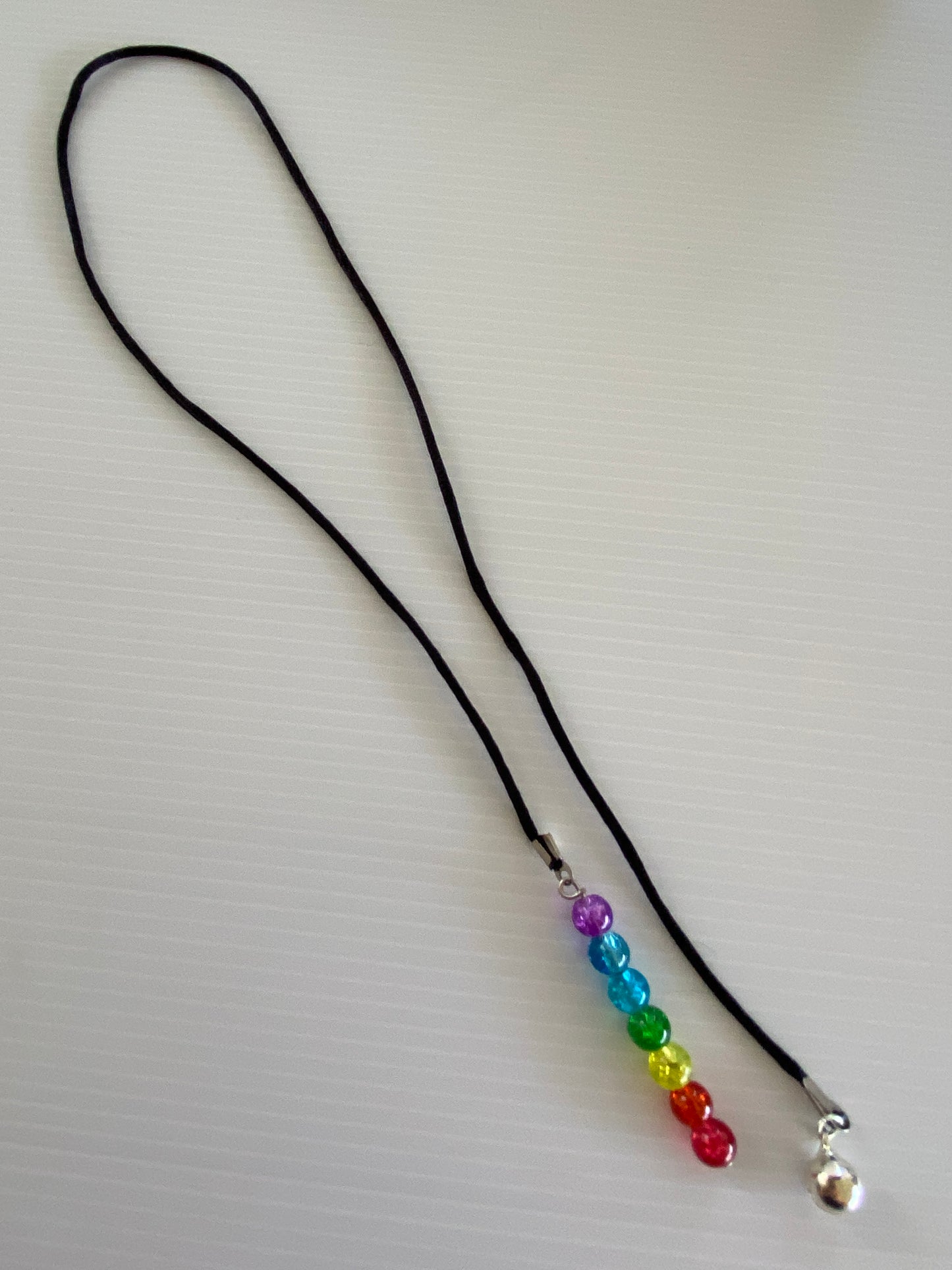 Beaded  Silk Cord Book Mark Book Thong jingle Bell Charm Chakra Colours Beads