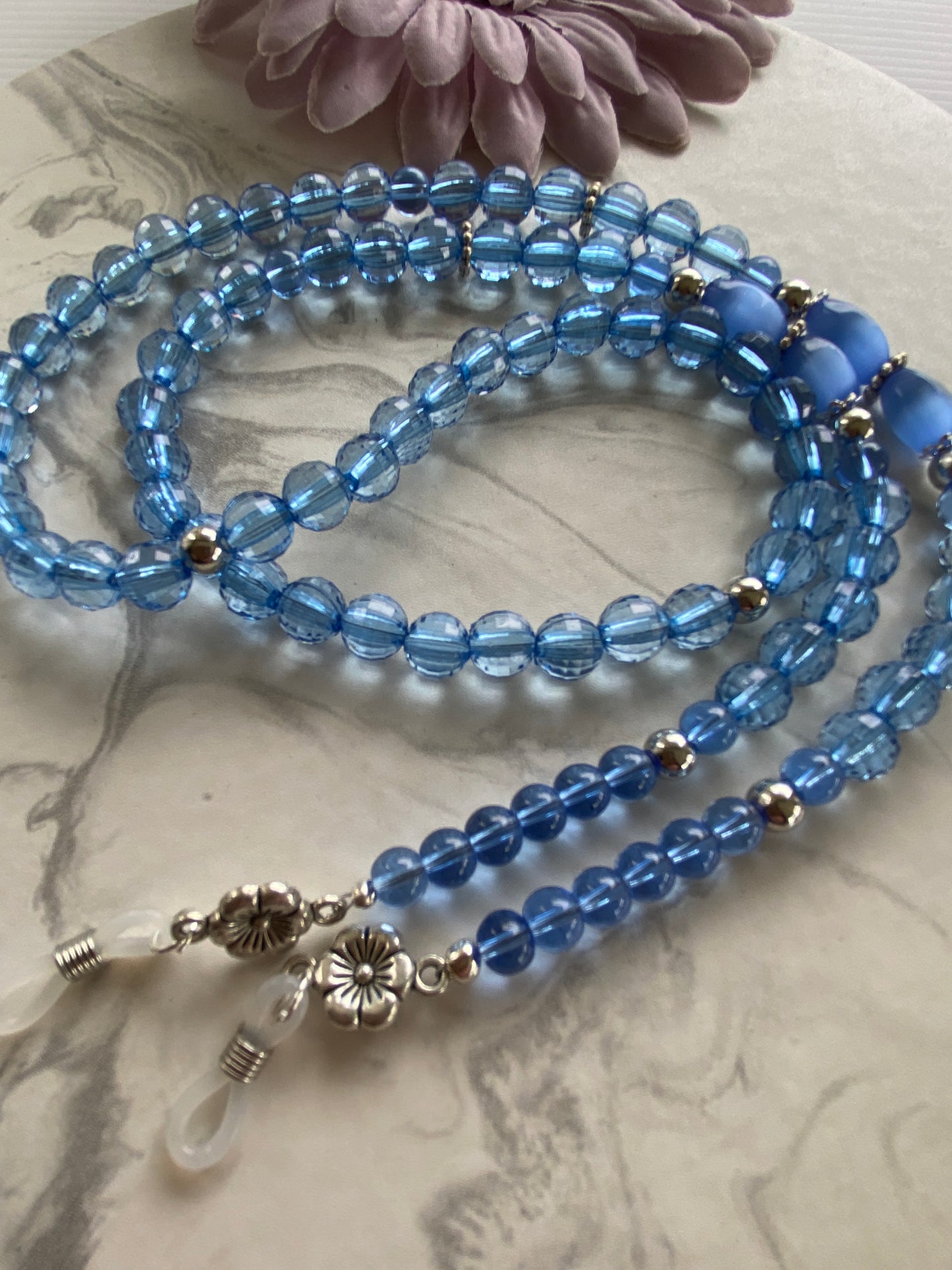 Blue CatsEye Eyeglass Sunglass Spectacle Beaded Chain Holder
