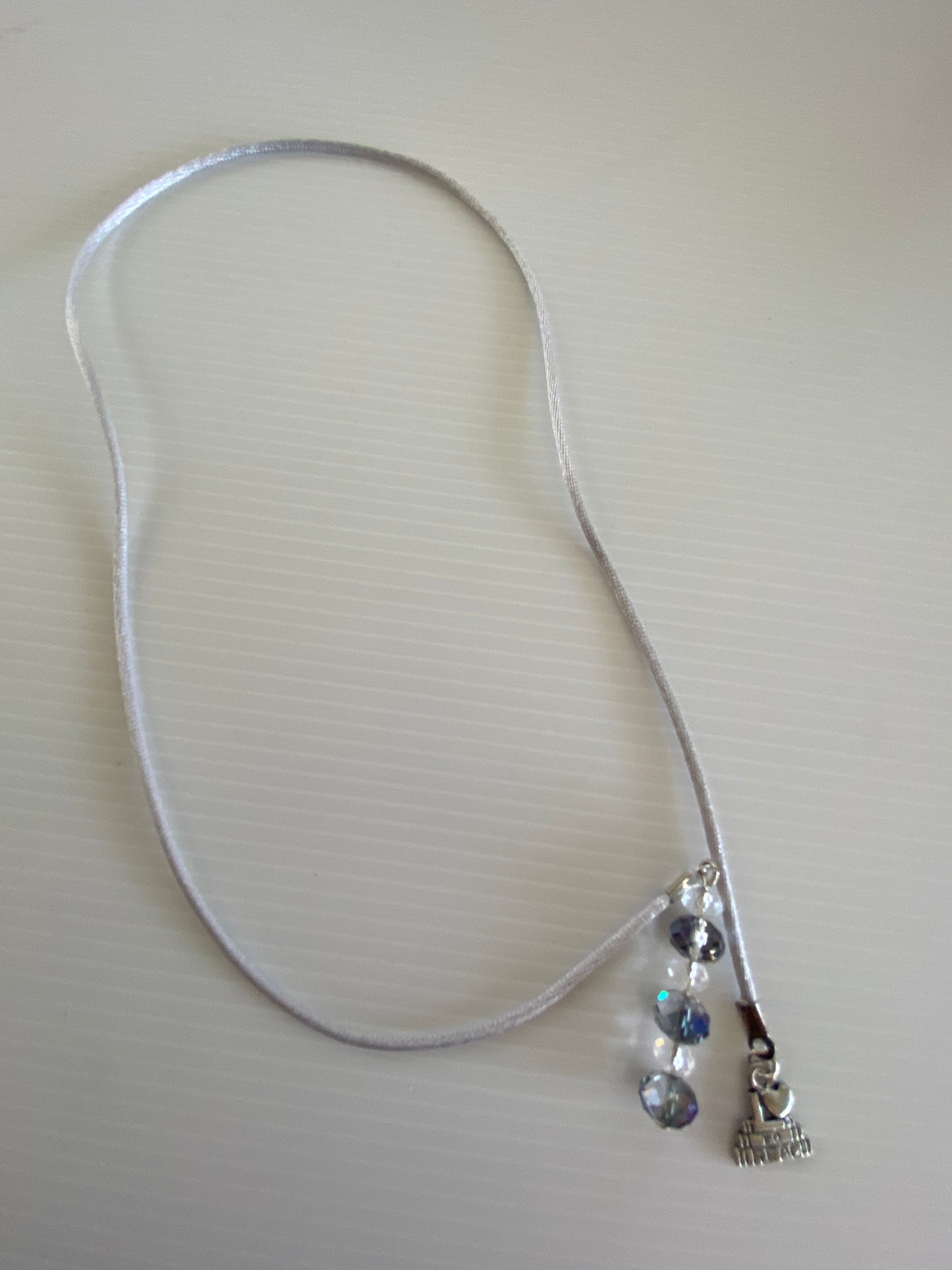 Beaded Silk Cord Book Mark Book Thong I Love Books Charm Light Grey ab Glass Crystals gift