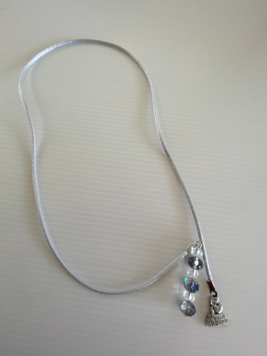 Beaded Silk Cord Book Mark Book Thong I Love Books Charm Light Grey ab Glass Crystals gift