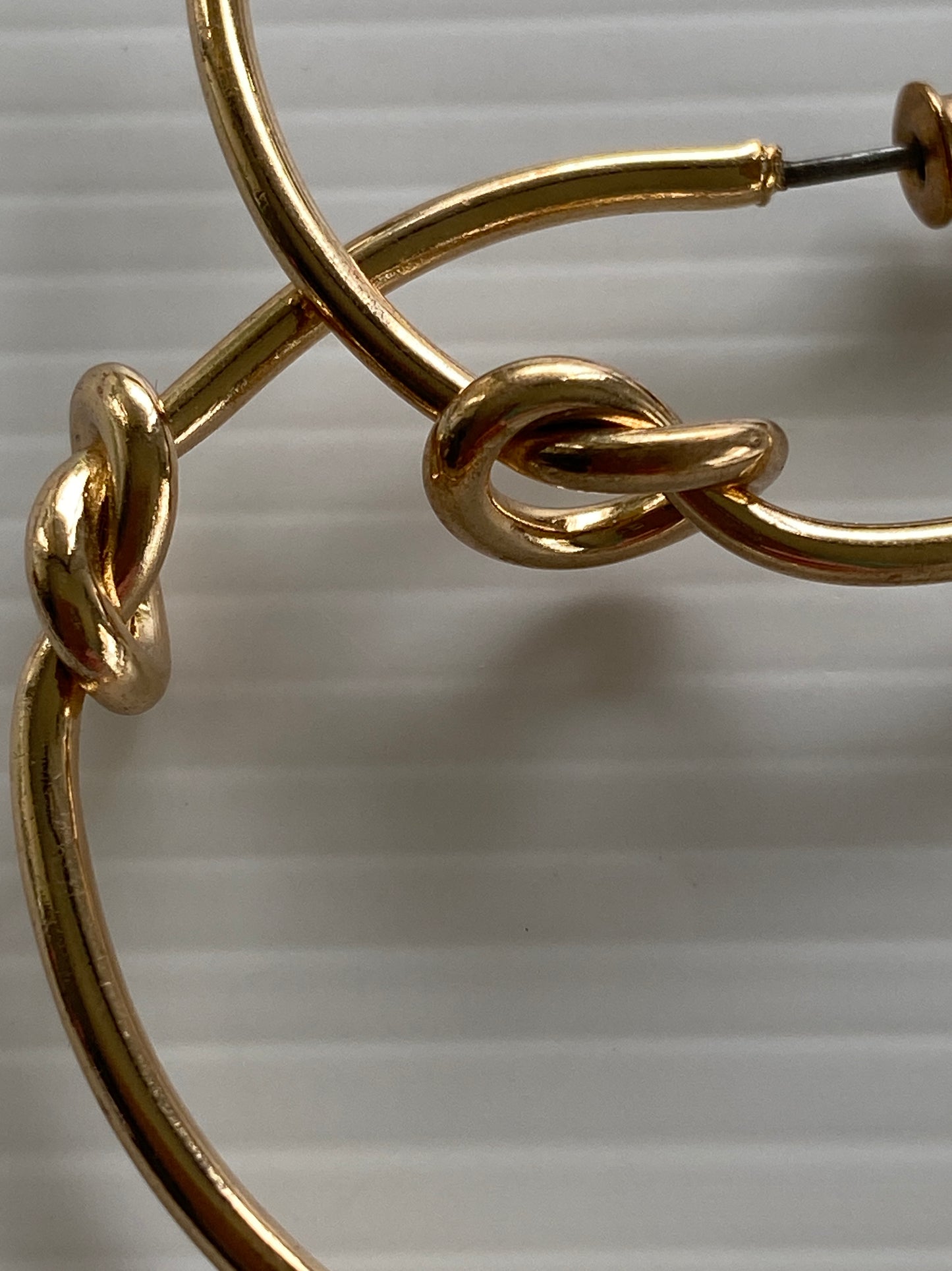 Large Hoop Earrings Gold Plate Plain Smooth Simple Knot Feature - Pierced Post