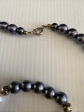 Glass Pearl Long  Necklace two tone  White & Purple  with  Spring Clasp