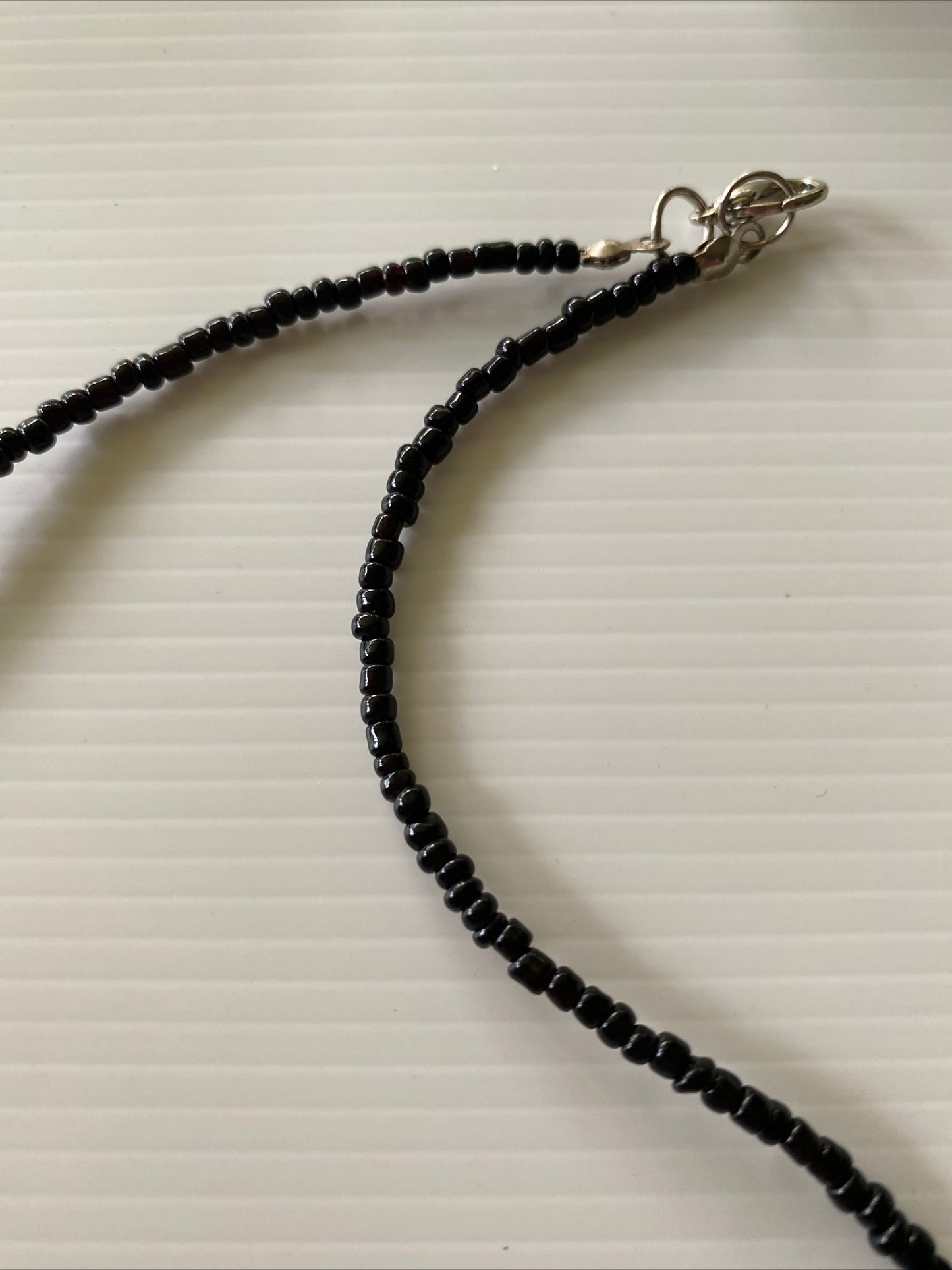 Black  Beaded Short Necklace Choker Blue Grey Glass pearl shiny round disc drops