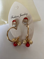 Christmas Twin Pierced Earring Set Santa Studs & Bauble Hoops  Gold Plate
