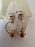 Christmas Twin Pierced Earring Set Santa Studs & Bauble Hoops  Gold Plate