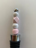 Wine Stopper Beaded Pink & White Gift Idea Beaded accessory