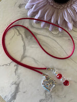 Beaded  Silk Cord BookMark Book Thong Heart Charm Red Crystal Bead Mix Gift Book